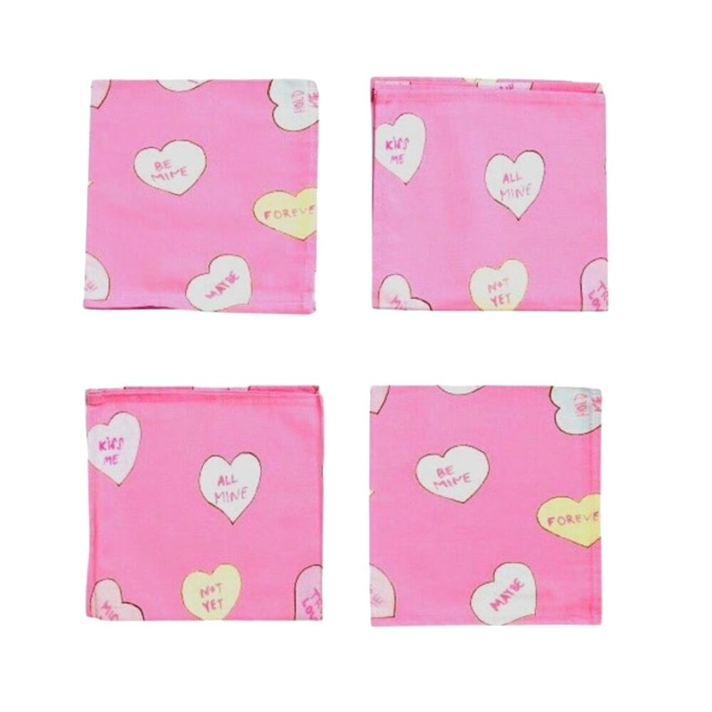 Chefanie CONVERSATION HEART Dinner Napkins 18x18 Cotton Set of 4 Pink Valentine